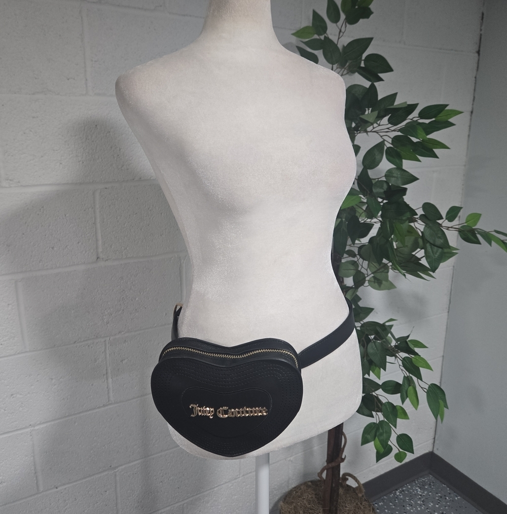 NWT Juicy Couture Heart Shaped Black Faux Leather Belt Bag Fanny Pack Glam